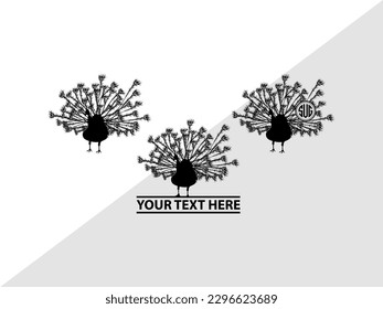 Peacock Monogram Vector Illustration Silhouette