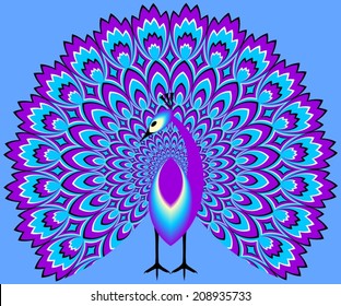 Peacock on a blue background (motion illusion)