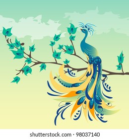 The peacock on a branch