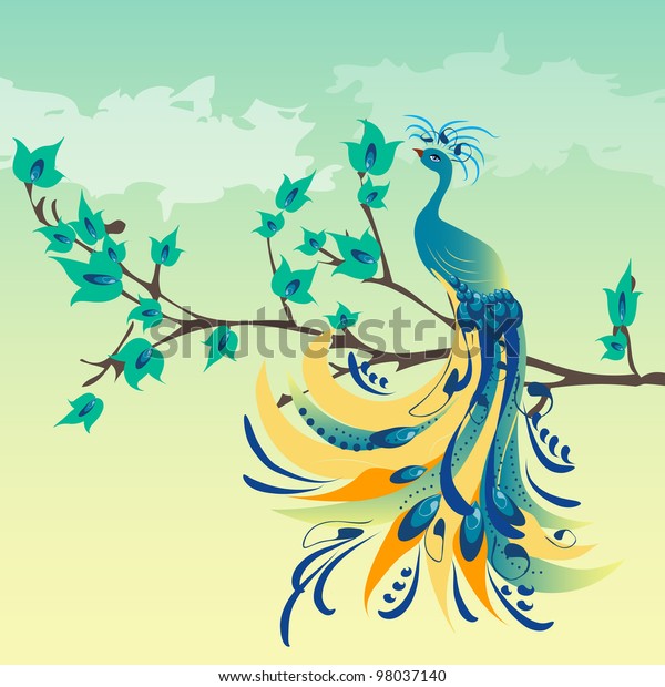 Peacock On Branch Stock Vector Royalty Free 98037140 Peacock On Branch Stock Vector Royalty Free 98037140