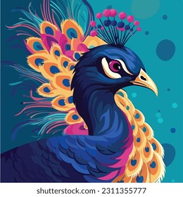 Peacock on white background. Hand drawn vector illustration in watercolor style