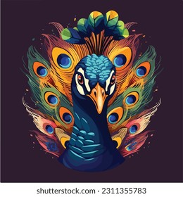 Peacock on white background. Hand drawn vector illustration in watercolor style