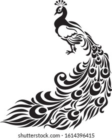 Peacock of paper. The template for the laser cutter and plotter black and white .