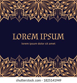 Peacock pattern luxury background vector. Oriental feathers card template. Filigree design for Diwali, Christmas party invitation, New year holiday, wedding, beauty spa, save the date, birthday.