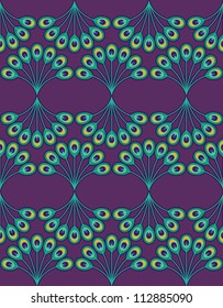 Peacock pattern on purple background.