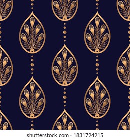 Peacock pattern seamless vector. Oriental feather luxury background. Filigree design for Diwali, beauty spa, birthday wrapping paper, yoga, wallpaper, wedding party, gift package.