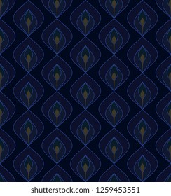 Peacock plume ombre pattern ornate paisley design. Retro ornament apparel textile, fabric, phone case, fashion garment. Decorative allover ogee motif, Old gold, green, gray blue vintage print block.