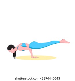 Peacock Pose.Young woman practicing yoga.flat vector illustration.

