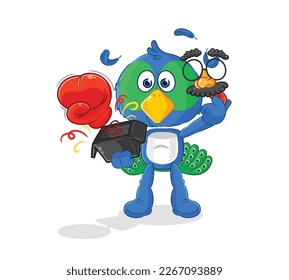 the peacock prank glove in the box. cartoon mascot