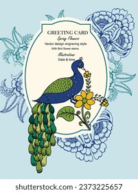 vector de tarjeta de saludo de impresión pavo real