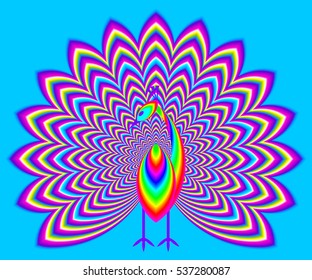 Peacock from a rainbow. Motion illusion.
