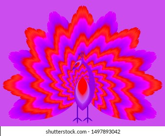 Peacock with red pulsing tail. Motion illusion.