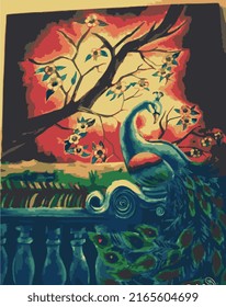 peacock scenery vector art, with colorful background