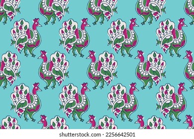 PEACOCK SEAMLESS PATTERN MIT BLOCK-DRUCKSTEIN 