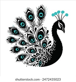 peacock silhouette , blue and black 