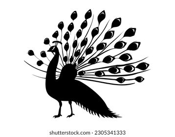 Peacock silhouette isolated on a white background. Vector illustration