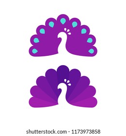 Peacock silhouette logo in color and black and white. Simple and modern vector illustration with negative space shape.