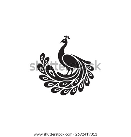 Peacock silhouette logo design elegant bird vector art for graphics use.