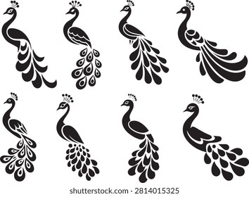 Peacock silhouette, Peacock logo vector animal set isolated on white background, peacock, silhouette, animal, logotype