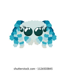 Peacock spider cute vector illustration in blue colors not scary friendly arachnid