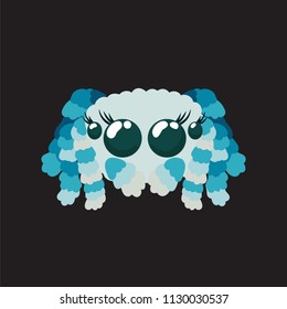 Peacock spider cute vector illustration in blue colors not scary friendly arachnid