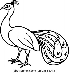 Peacock standing gracefully with curved-line details
