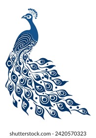 Peacock Stencil Art - Showcasing Intricate Beauty and Majestic Stylization. Flat Vector Illustration 