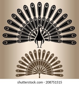 Peacock. Stylized decorative peacock. Hand fan. Vector illustration. 