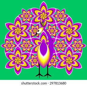 Peacock with a tail from flowers (optical expansion illusion)