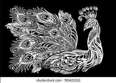 peacock tattoo on mandala background and mehendi orient ornament