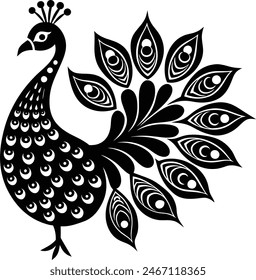 Peacock Theme Rangoli Vector Silhouette Design