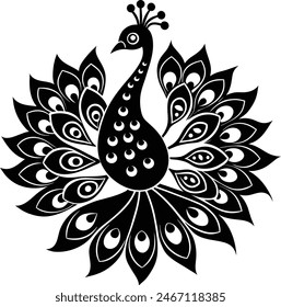 Peacock Theme Rangoli Vector Silhouette Design
