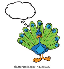 peacock with thought bubble cartoon illustration