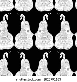 peacock traditional madhubani black & white pattern