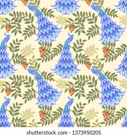 Peacock vector design seamless pattern for fabri textile.