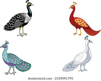 Vector del pavo real, Ilustración vectorial del icono, silueta del pavo real de un pavo real aislado en un fondo blanco, EPS, PNG, Vector,