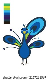 Peacock, vector illustration, flat art, kids' items