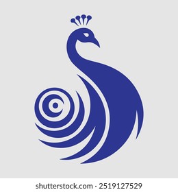 Un diseño elegante y moderno del logotipo del pavo real. El pavo real está representado en una forma estilizada, con una cola en espiral. El logotipo se coloca sobre un fondo blanco. El diseño es limpio y minimalista, con bordes afilados.