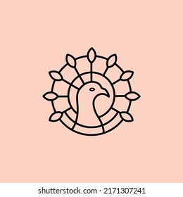 Peacock vector logo design on pink background, suitable use for icon, symbol or element design to describe beauty