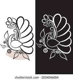 Peacock wall art vector set, line art drawing.  Art design for print, cover, wallpaper Vector illustration.