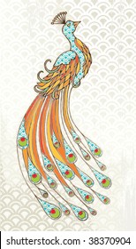 Peacock with wave pattern