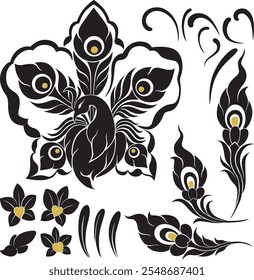 A peacock-inspired Thai floral pattern vector combining elegance and tradition. Perfect for digital art, prints, textiles, fashion, decor, and cultural design projects.