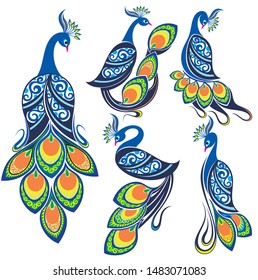 Peacocks. Peacock vector set. Bird logo