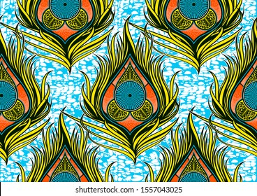 Peacock's tail seamless pattern, african fashion, picture art and abstract background for Fabric Print, Scarf, Shawl, Carpet, Kerchief, Handkerchief, vector illustration file EPS10. 