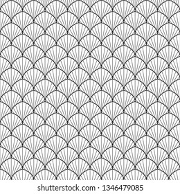 Peafowl feather geometric ornament in black, white colours. Allover vector pattern for adult colouring book, interior, wallpaper, fabric, apparel textile, phone case. Retro monochrome bold line motif