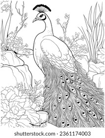 Peafowl zoo coloring pages line art