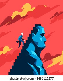 Peak Conqueror. Concept Of Self Challenge, Personal Growth. Vector Illustration