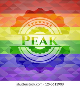 Peak emblem on mosaic background with the colors of the LGBT flag
