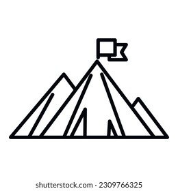 Indicador de pico en el vector de contorno de icono de montaña. Carrera superior. Alcance del concepto