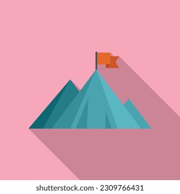 Peak flag on mountain icon flat vector. Top career. Concept reach